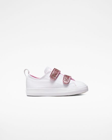 Girls' Converse Chuck Taylor All Star Easy-On Glitter Strap Low Top Shoes White / Orange Pink / White | AU 04EC6T